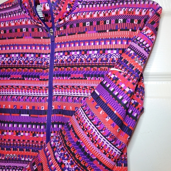 Nike Pro Half Zip Pullover Women's M Red Purple Fuchsia Fair Isle Print Long - Picture 5 of 10